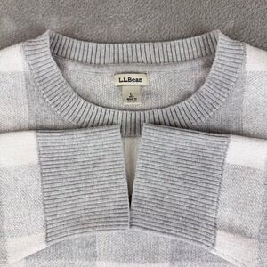 Women's L.L. Bean Cashmere Sweater L Gray White Plaid Crewneck